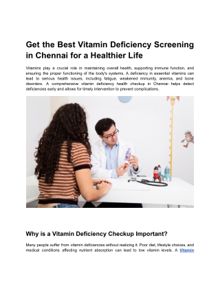 Book Full Body Checkup with Vitamin D Online Chennai - Price