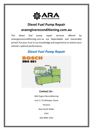 Diesel Fuel Pump Repair araenginereconditioning
