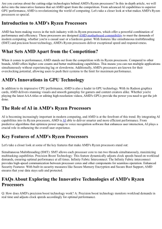 Exploring the Innovative Technologies of AMD's Ryzen Processors