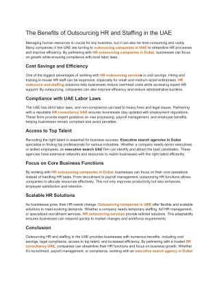 The Benefits of Outsourcing HR and Staffing in the UAE