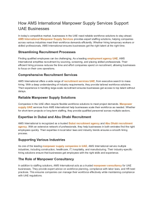 How AMS International Manpower Supply Services Support UAE Businesses