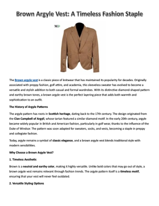 Brown Argyle Vest: A Timeless Fashion Staple