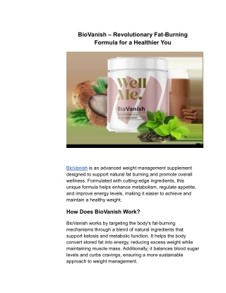 BioVanish – Revolutionary Fat-Burning Formula for a Healthier You