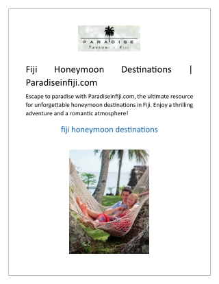 Fiji Honeymoon Destinations  Paradiseinfiji