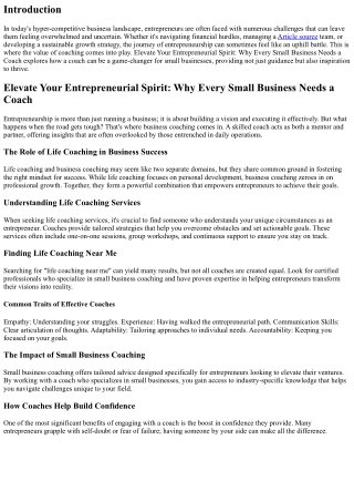 **Elevate Your Entrepreneurial Spirit: Why Every Small Business Needs a Coach**