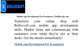 Mobile App Development For Ecommerce  Brillocraft.com