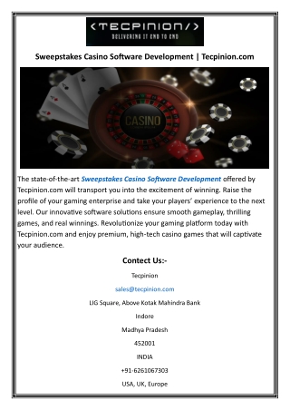 Sweepstakes Casino Software Development  Tecpinion