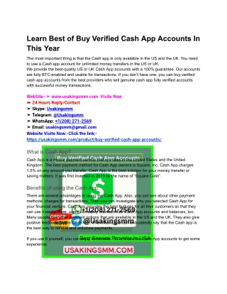 Learn Best of Buy Verified Cash App Accounts In This Year