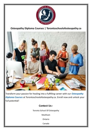 Osteopathy Diploma Courses  Torontoschoolofosteopathy.ca