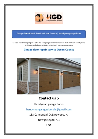 Garage Door Repair Service Ocean County  Handymangaragedoors