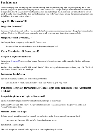 Panduan Lengkap Dewazeus33: Cara Login dan Temukan Link Alternatif Terbaik!