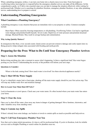 Preparing for the Pros: What to Do Until Your Emergency Plumber Arrives