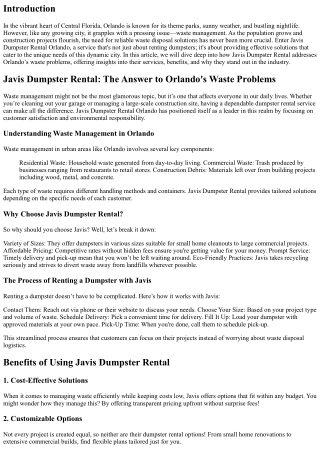 Javis Dumpster Rental: The Answer to Orlando's Waste Problems