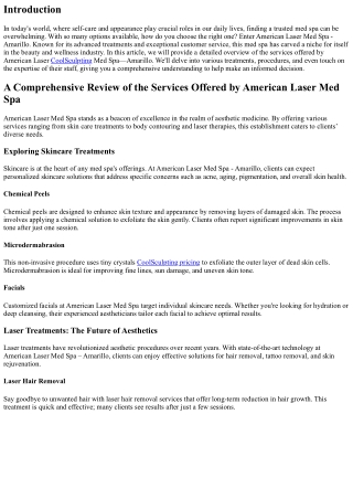 A Comprehensive Review of the Services Offered by American Laser Med Spa