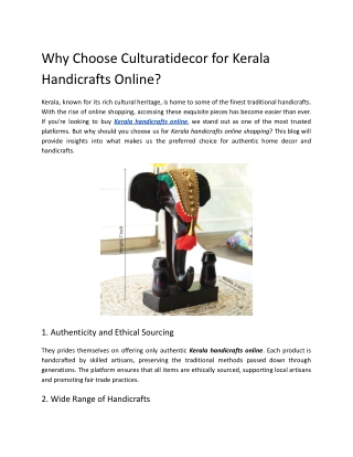 Why Choose Culturatidecor for Kerala Handicrafts Online