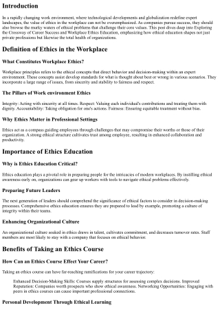 Checking out the Intersection of Profession Success and Workplace Ethics Educati