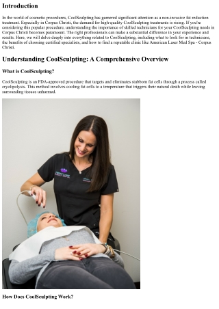 Skilled Technicians for Your Coolsculpting Needs in Corpus Christi