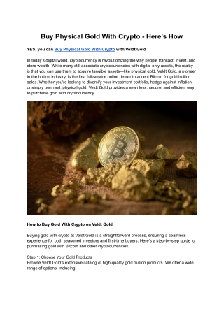 Buy Physical Gold With Crypto - Here’s How