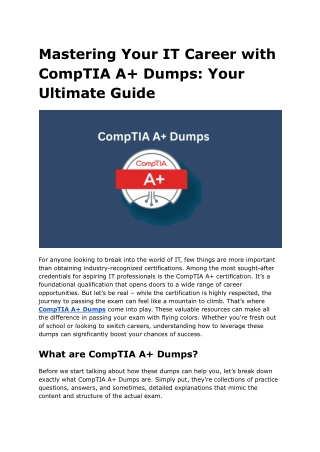 Mastering Your IT Career with CompTIA A  Dumps Your Ultimate Guide