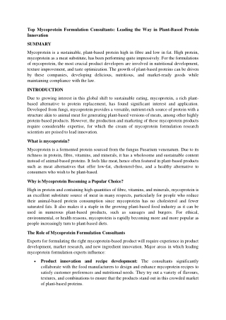 Top Mycoprotein Formulation Consultants: Leading the Way in Plant-Based Protein