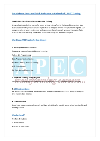 Data Science Course with Job Assistance in Hyderabad APEC Training