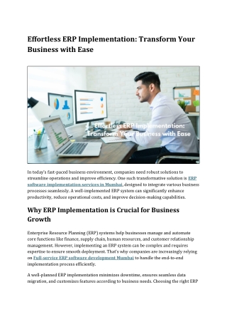 Effortless ERP Implementation Transform Your Business with Ease