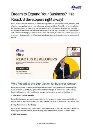 Dream to Expand Your Business Hire ReactJS developers right away