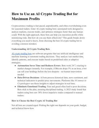 How to Use an AI Crypto Trading Bot for Maximum Profits