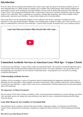 “Unmatched Aesthetic Services at American Laser Med Spa - Corpus Christi”