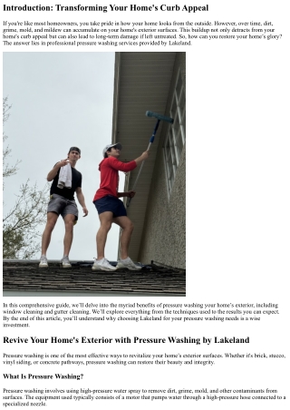 Revive Your Home's Exterior with Pressure Washing by Lakeland