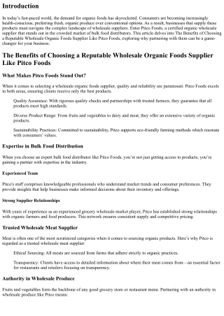 The Benefits of Choosing a Reputable Wholesale Organic Foods Supplier Like Pitco