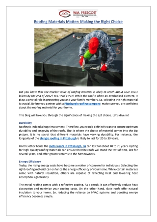Roofing Materials Matter: Making the Right Choice
