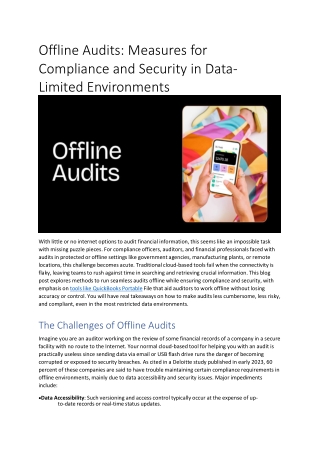 Offline Audits: Measures for Compliance and Security in Data-Limited Environment