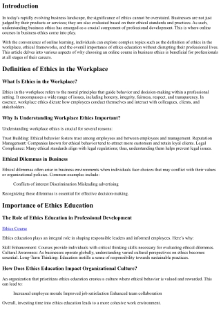 Why Choose an Online Course in Business Ethics?