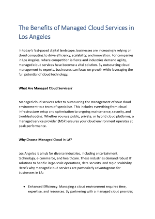 The Benefits of Managed Cloud Services in Los Angeles