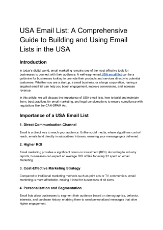 USA Email List: A Comprehensive Guide to Building and Using Email Lists in the U