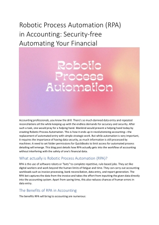 Robotic Process Automation (RPA) in Accounting: Security-free Automating Your Fi