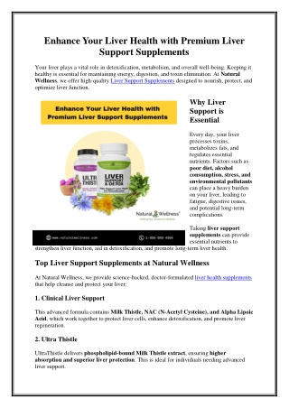 Enhance Your Liver Health with Premium Liver Support Supplements