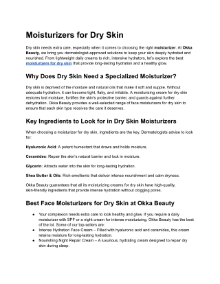 Moisturizers for Dry Skin