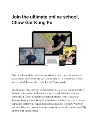Chow Gar Kung Fu Online Training | MyChowGar