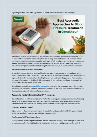 Best Ayurvedic Approaches to Blood Pressure Treatment in Gorakhpur