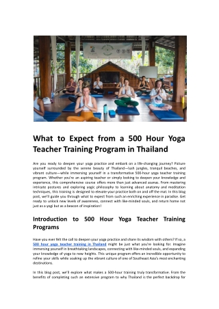 What to Expect from a 500 Hour Yoga Teacher Training Program in Thailand