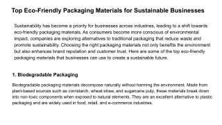 Top Eco-Friendly Packaging Materials for Sustainable Businesses