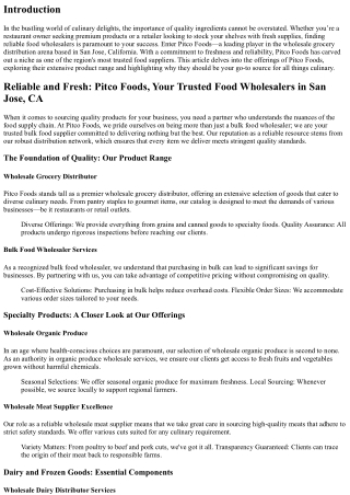 Reliable and Fresh: Pitco Foods, Your Trusted Food Wholesalers in San Jose, CA