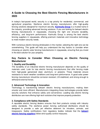 A Guide to Choosing the Best Electric Fencing Manufacturers in 2025