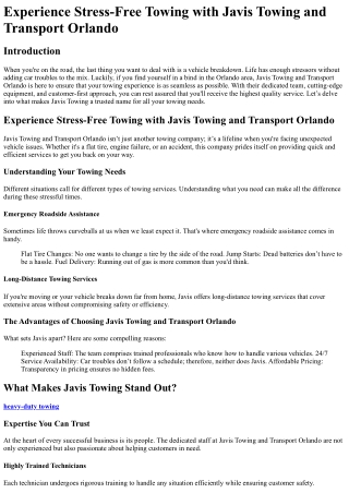 Experience Stress-Free Towing with Javis Towing and Transport Orlando