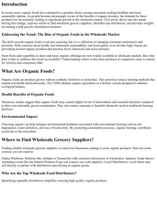 Embracing the Trend: The Rise of Organic Foods in the Wholesale Market