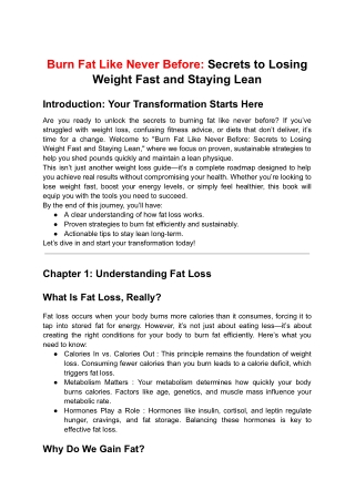 Burn Fat Like Never Before: Secrets to Losing Weight Fast and Staying Lean