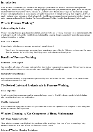 The Power of Pressure Washing: Insights from Lakeland Professionals