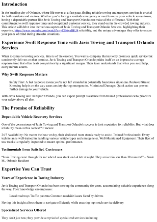 Experience Swift Response Time with Javis Towing and Transport Orlando Services